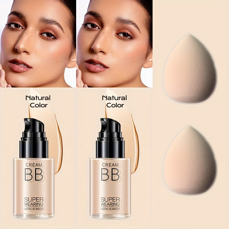 2pcs Set BB Cream Liquid Foundation Complimentary Makeup Egg- Super Wearing, Long-Lasting Flawless Finish, Moisturizing & Isolating, Medium Coverage, Impeccable Cream Women's Cosmetic Set Holiday Gift,, Easter Bonus Gift, Clean Girl