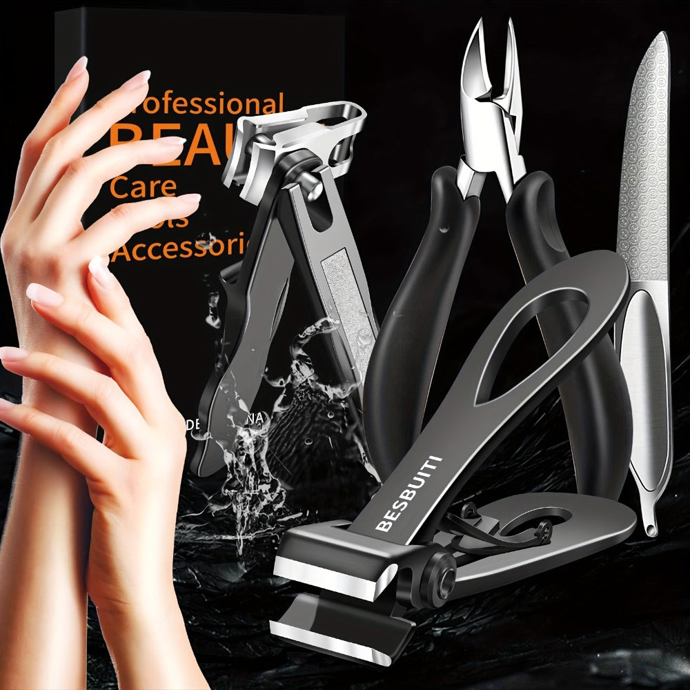 Set of Nail Clippers, Designed for Seniors with Thick Toenails, Featuring Clippers for Thick Nails, a Wide Jaw Straight Nail Clipper, a Heavy-Duty Ingrown Toenail Clipper, an Angled Nail Clipper, And a Nail File, Suitable for Both Men And Women