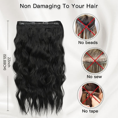 Invisible Wire Hair Extensions 22 Inch — Fish Line Transparent Headband 4 Clips, Long Wavy Hairpiece for Women Thin Fine Hair, 7 Colors 1B 613 Ombre, No Glue No Heat Damage Free