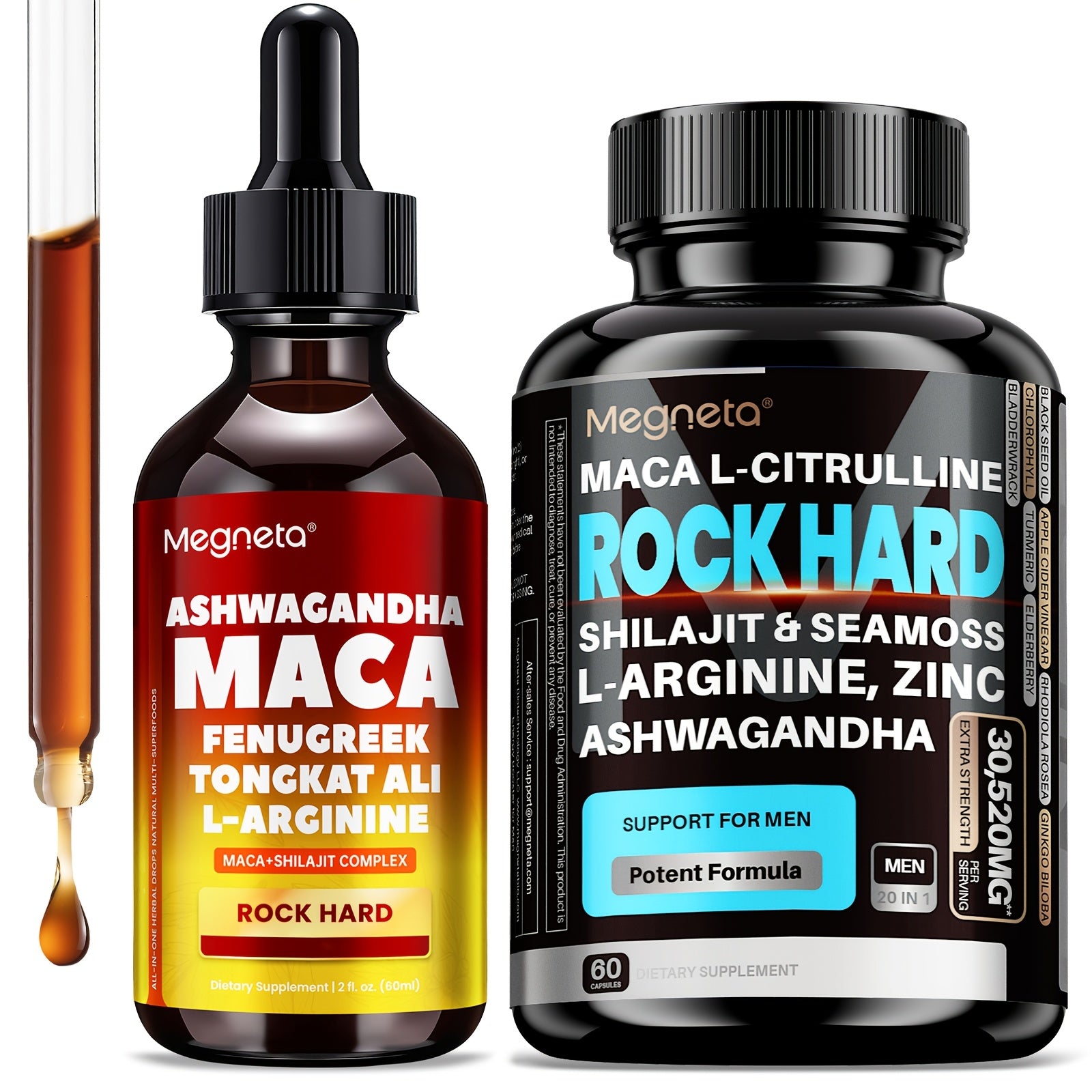 (2pcs) Rock Hard Package| Double-Acting Mixture with Maca, L-Arginine, Shila| Daily Fuel, 3rd Party Tested, 60-Day Supply