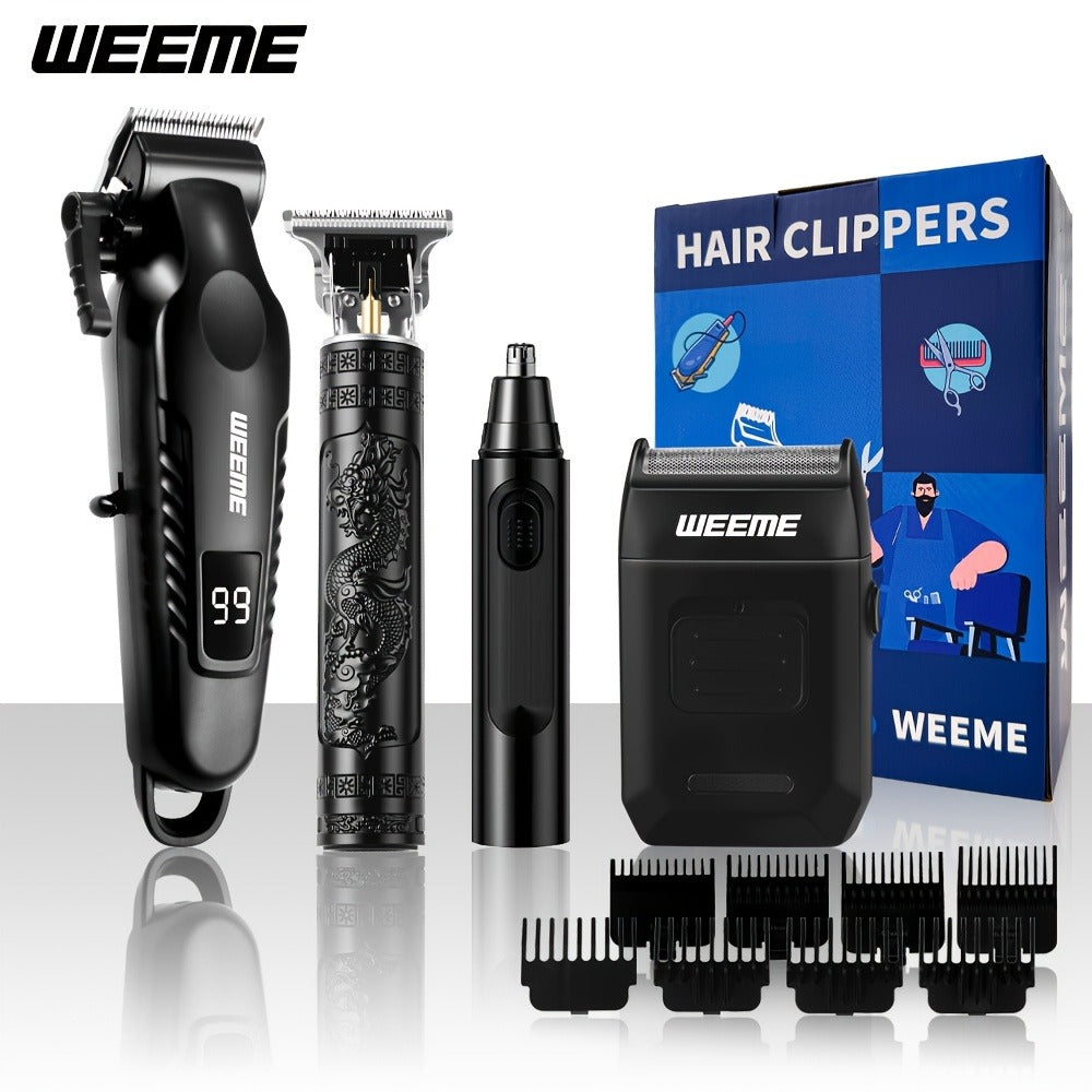 [Valentines Day Gift] WEEME 4pcs 3pcs 2pcs Set Golden Blue Black Silver Hair Clipper for Men - USB Rechargeable Hair Cutting Kit Including Electric Razor, T-Blade Trimmer, 8 Limit Combs, USB Cable, Cleaning Brush and Combs - Valentines Day Gift Items