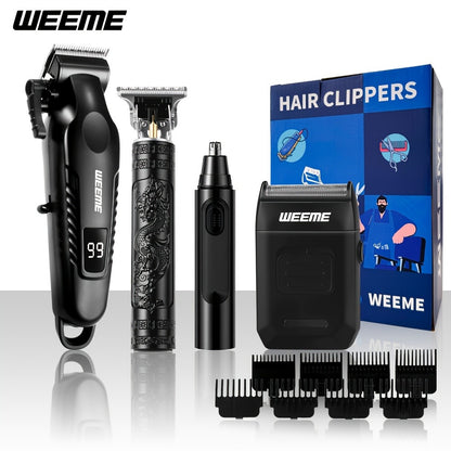 Hair Clipper Gift Set for Men — WEEME USB Rechargeable Kit with Electric Razor, T-Blade Trimmer & 8 Limit Combs, 2/3-Piece Set in Golden, Blue & Black, Valentine’s Day & Birthday Gift