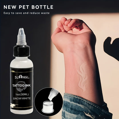 Professional Tattoo Ink Black & White 1.01oz — High Brightness Fine Particle Formula, Needle-Compatible Permanent Body Ink for Tattoo Machines, Studios & Hobbyists