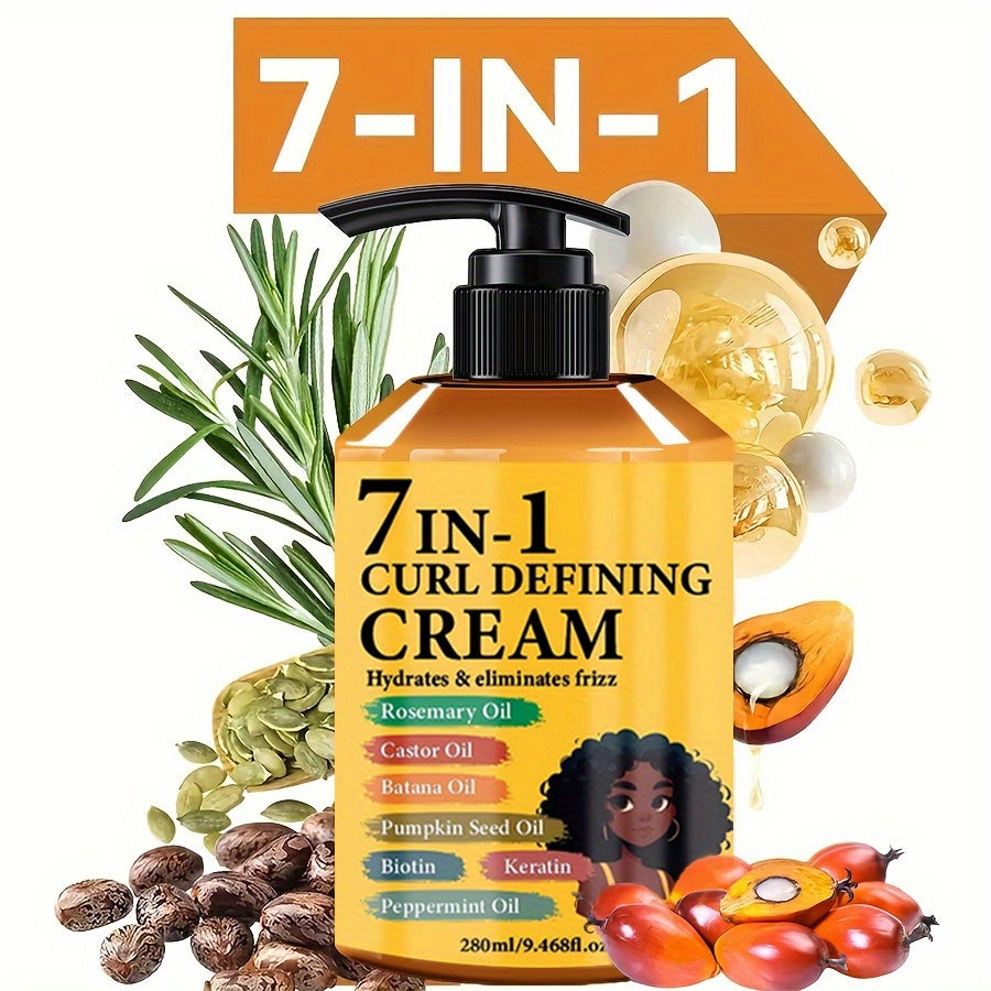 Upgraded New Arrival 7-in-1 Hair Curling Cream With Moroccan Argan Oil, 9.47oz*1 Bottle - Naturally Fluffy, Long-Lasting Hold, Moisturizing, Suitable For Wavy And Curly Hair, Protects Hair With Rosemary Curling Hair Products And Hair Care Products.
