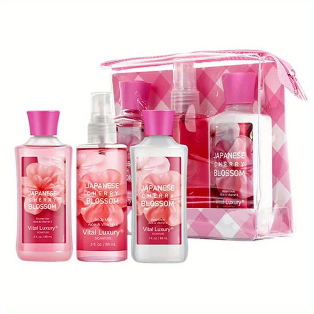 Japanese Cherry Blossom Bath & Body Care Set |3oz (Shower Gel Body Lotion Body Mist) Luxurious Foam Material, With A Refreshing And Deodorizing Aroma, Suitable For All SeasonsAn Excellent Gift For Mothers, Wives, Sisters, And Girlfriends