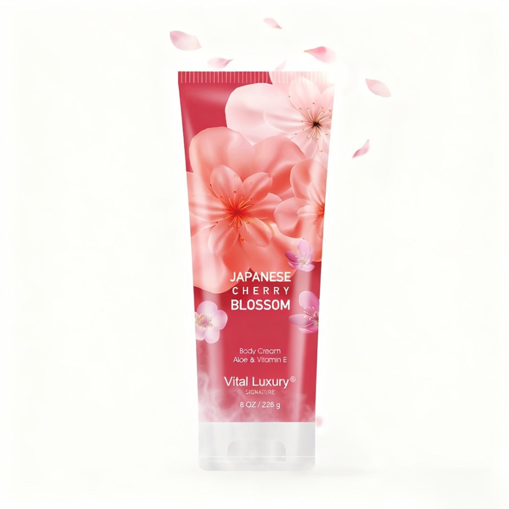 Body Lotion Cherry Blossom Scent | Vitamin E & Glycerin Moisturizing Cream | Non-Sticky 12-Hour Hydration Day & Night Skin Care | Nourishing Body Cream for All Skin Types 8oz