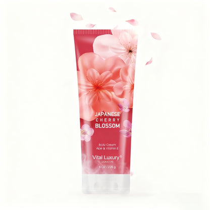 Body Lotion Cherry Blossom Scent | Vitamin E & Glycerin Moisturizing Cream | Non-Sticky 12-Hour Hydration Day & Night Skin Care | Nourishing Body Cream for All Skin Types 8oz