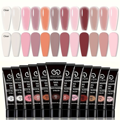 Poly Extension Gel Nail Kit 12 Colors – Semi-Permanent Hard Fiber Gel | Easy DIY Nail Extension & Protection | Beginner-Friendly Starter Set for Home Nail Care & Salon Use