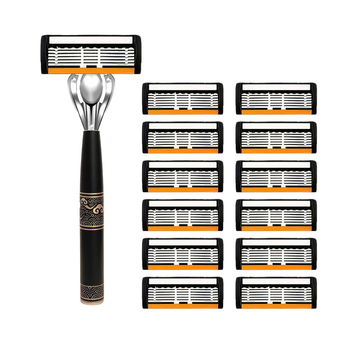 Men's Razor 6-Layer Blade Refill Kit with Handle - Smooth Precise Shaving Cartridge Razor for Men Multiple Refill Options 6 12 24 30 36 Blades High-End Shave
