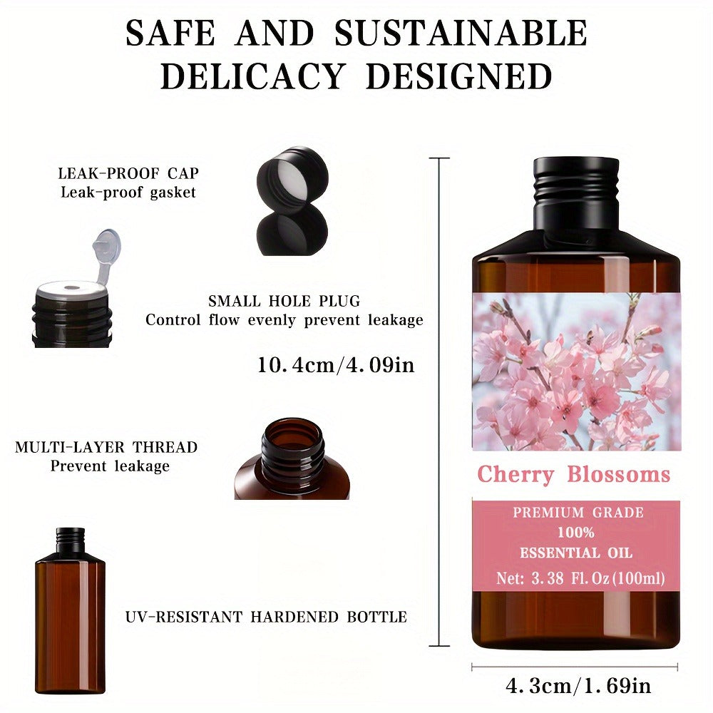 Cherry Blossom Essential Oil 100% Pure Therapeutic Grade Moisturizing for Skin Hair Nail Care Massage Aromatherapy Relaxation Meditation Men Women Gift 100ml 3.38oz
