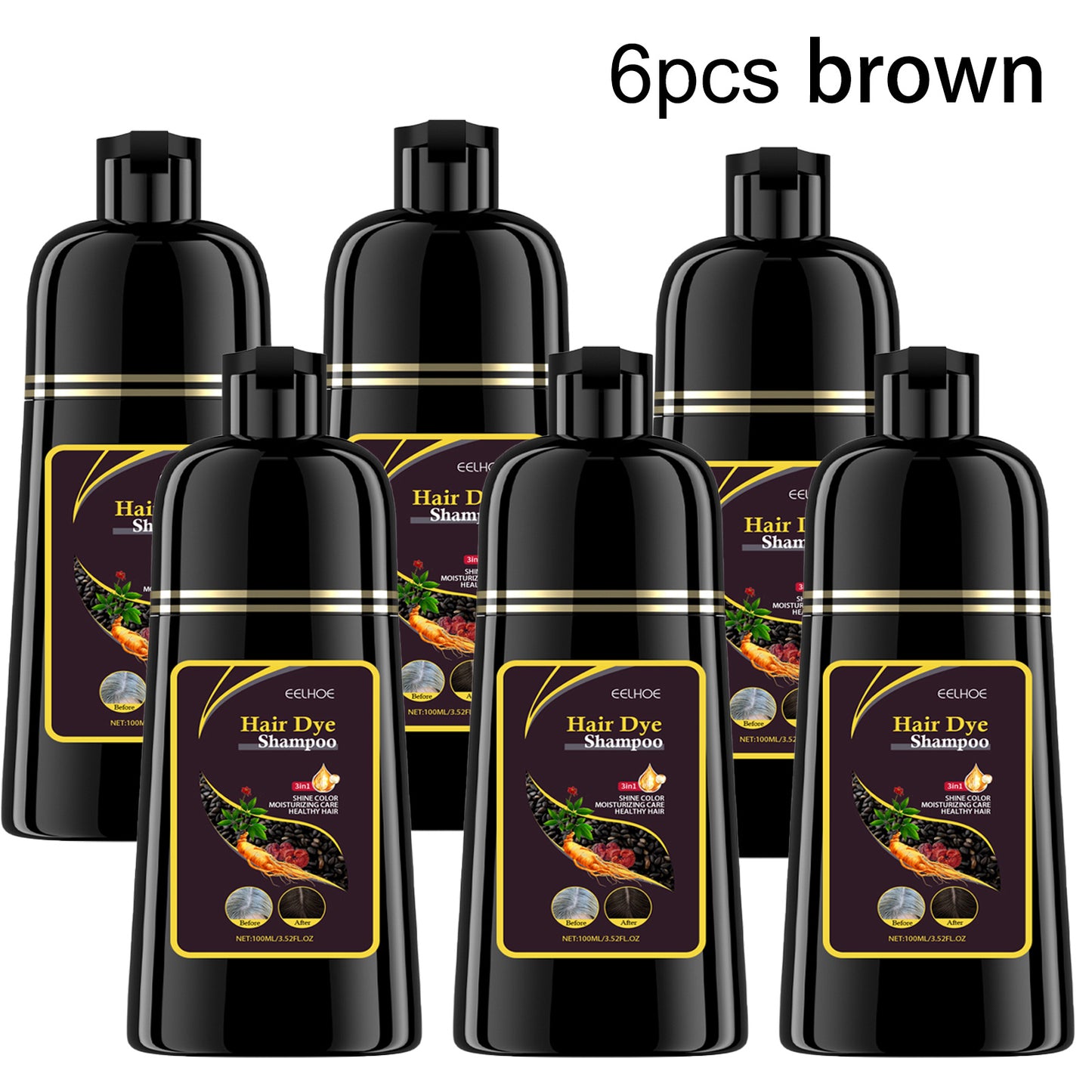 Gray Hair Color Shampoo 6PCS 3-in-1 Darkening Formula - Natural Gray Coverage Shampoo Conditioner & Color Restorer for Black & Brown Hair No Ammonia for Men & Women 3.38oz per Bottle