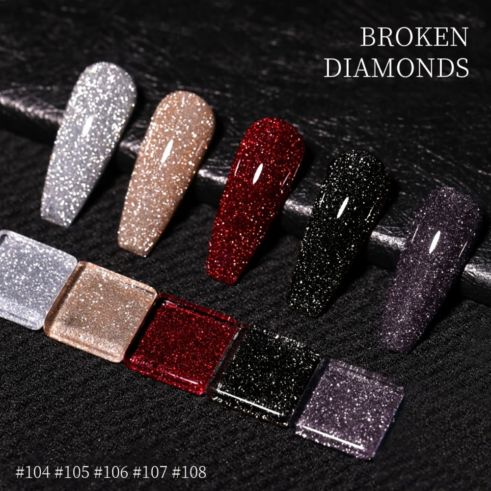 Glitter Gel Nail Polish Set 5 Colors - Broken Stone Sparkling Semi Permanent Soak Off UV LED Nail Gel 0.51oz Each - Long Lasting Glittery Nail Art Polish for Salon & DIY Home Use