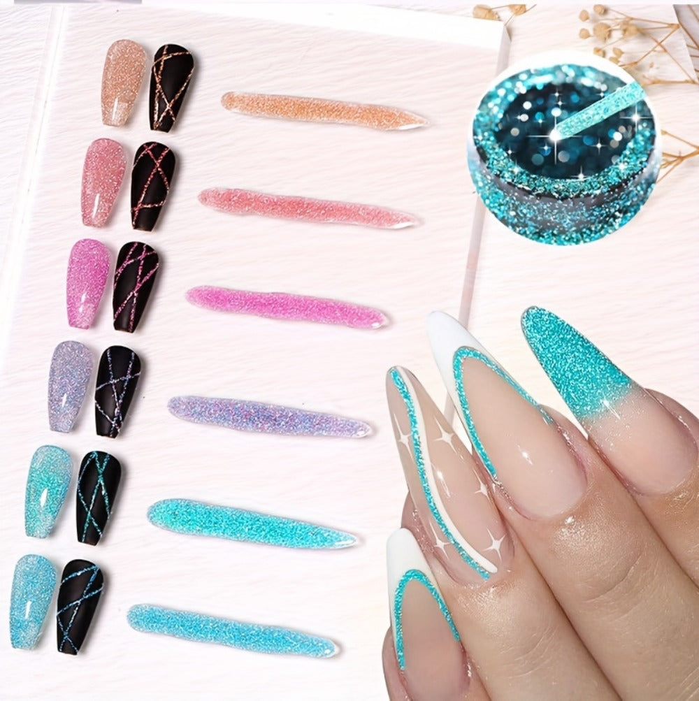 Glitter Liner Nail Art Gel 5ml - Super Reflective Glitter Eyeliner Gel Polish with Ultra Fine Brush Tip for Stripe Line & Detail Nail Art - Long Lasting UV LED Nail Art Drawing Gel