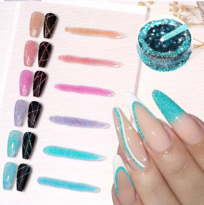 Glitter Liner Nail Art Gel 5ml - Super Reflective Glitter Eyeliner Gel Polish with Ultra Fine Brush Tip for Stripe Line & Detail Nail Art - Long Lasting UV LED Nail Art Drawing Gel