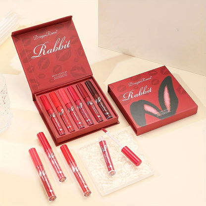 Lip Glaze Set 6 Pcs Red - Long-Lasting Non-Transfer Squalane Formula, Moisturizing Lip Tint for Beginners & Beauty Lovers, Vibrant Red Lip Color Gift Set
