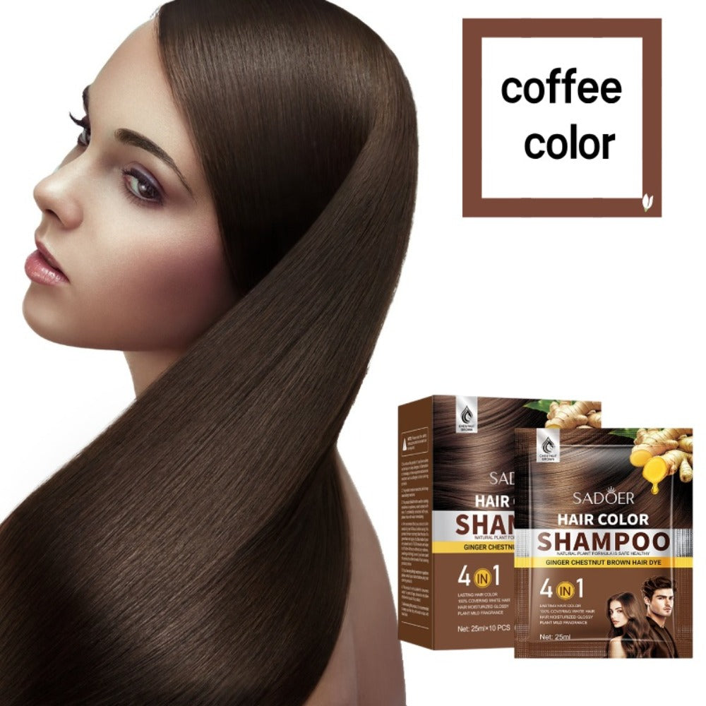 Hair Color Shampoo 3-in-1 Natural Hair Dye Deep Cleansing Moisturizing Gel Formula 10 Packs Portable Individual Packaging for Women Men Black Brown
