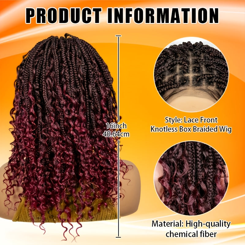 14-16inch Bohemian Style Square Woven Wig - Knotless Goddess Braided Wig with Curly Full Lace Square Synthetic Braid Wig Featuring, Suitable for Women, Natural Black Braided Lace Front Wig.