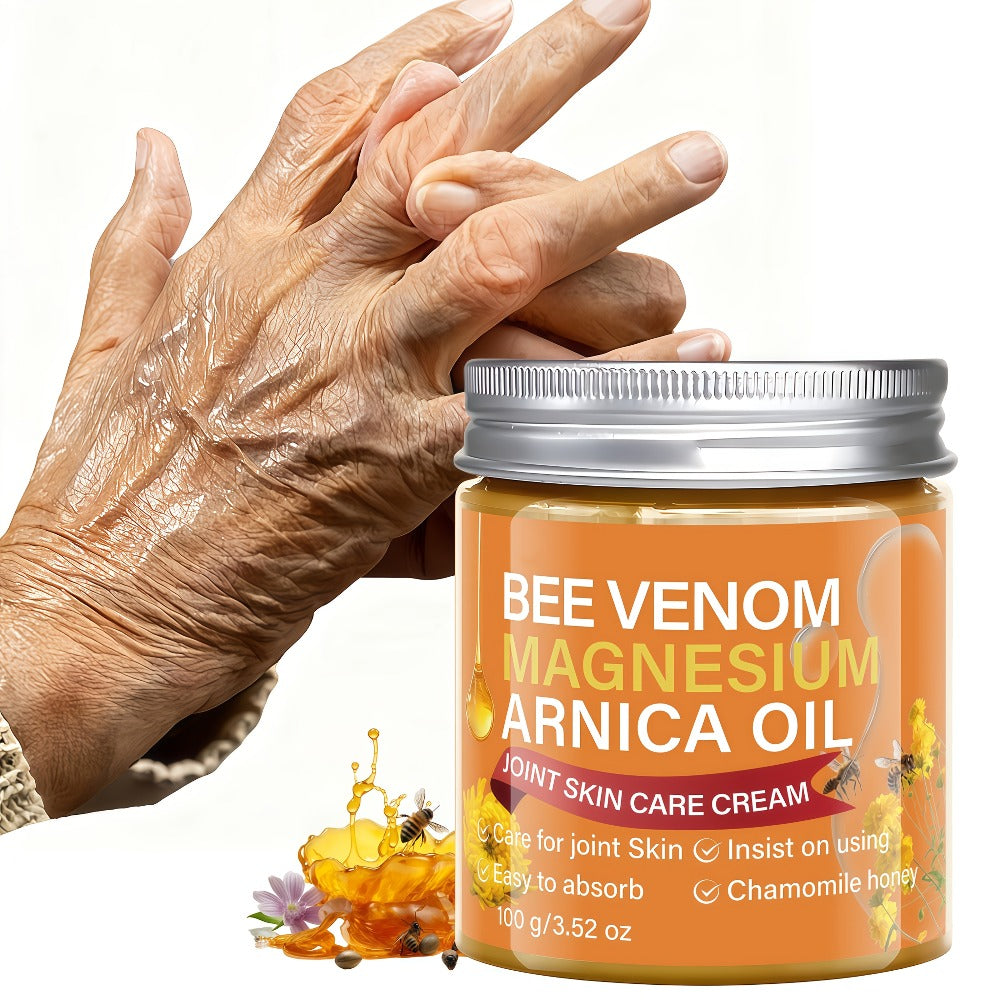 Bee Venom & Magnesium Massage Cream with Camellia Oil | Lightweight Moisturizing & Protective Formula, Body Care, Body-Nourishing Magnesium Cream for Back, Knees, And Elbows, Improves Light Beige Elasticity & Comfort