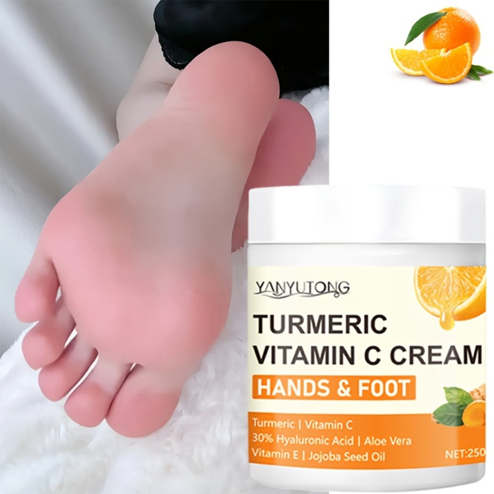 Turmeric Vitamin C Foot Moisturizing Cream, Rich in Vitamin C And Hyaluronic Acid - Hydration And Moisturization, Gentle Exfoliation, Ideal for Dry And Cracked Heels, Feet, And Elbows Care