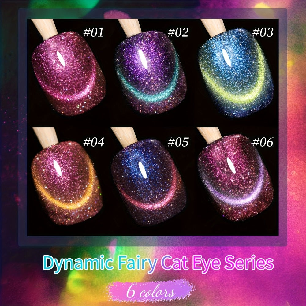 Cat Eye Nail Polish Set 6Colors 0.51oz Reflective Cat'S Eye Nail Gel Soaking LED Gel Salon Female Nail Art Tools Fashion Holographic Nail Art
