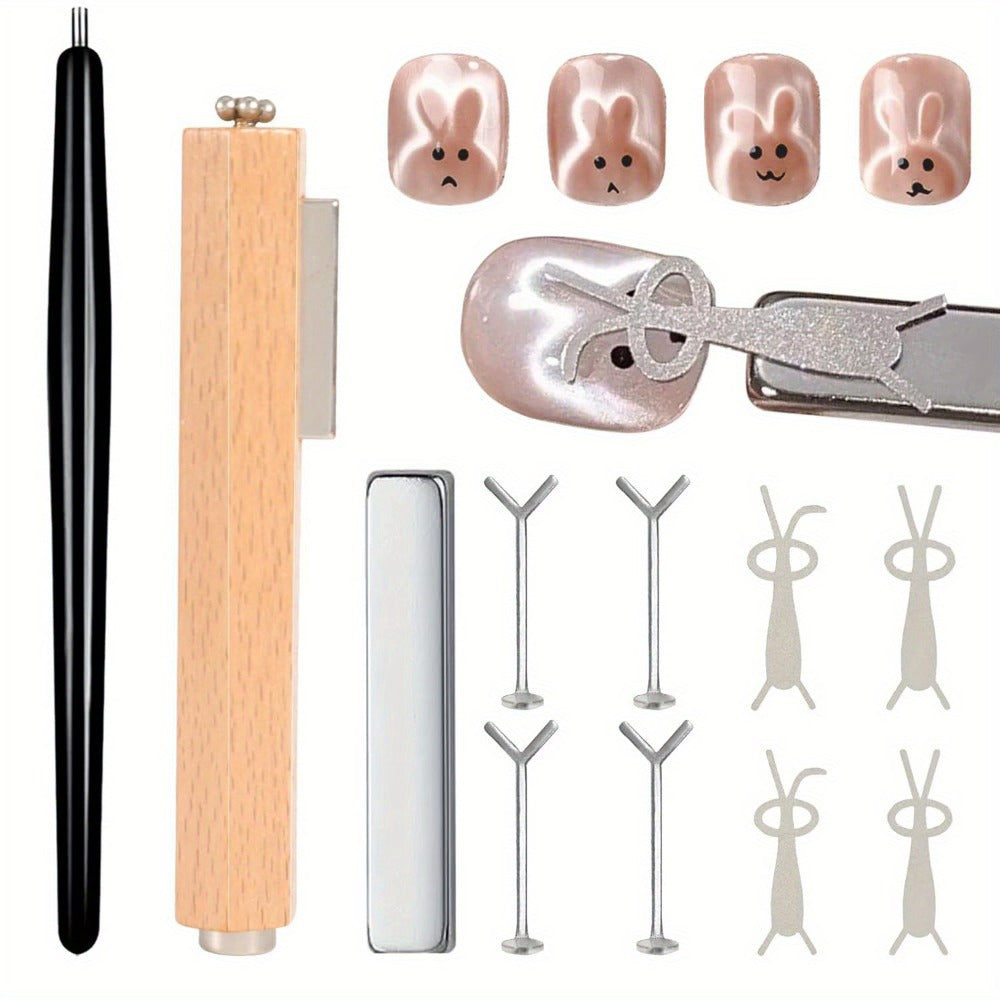 11pcs Cat Eye Magnet for Nails - Heart, Bunny, 3in 1 Nail Magnet Design Heart Gel Nail Polish Magnet Stick Strong Magnetic Nail Polish Tools for Nail Art Salon, Home