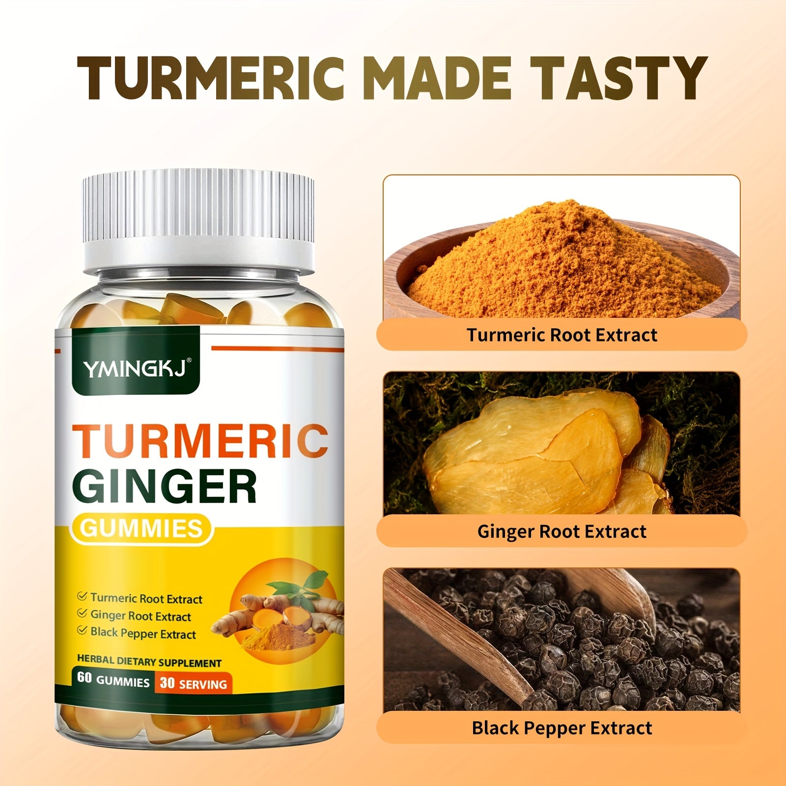 1 Bottle Containing 60pcs High Quality Turmeric Gummies It Contains High Quality Turmeric Black Pepper And Mint It Is A Turmeric Supplement with High Absorption Beneficial for Health