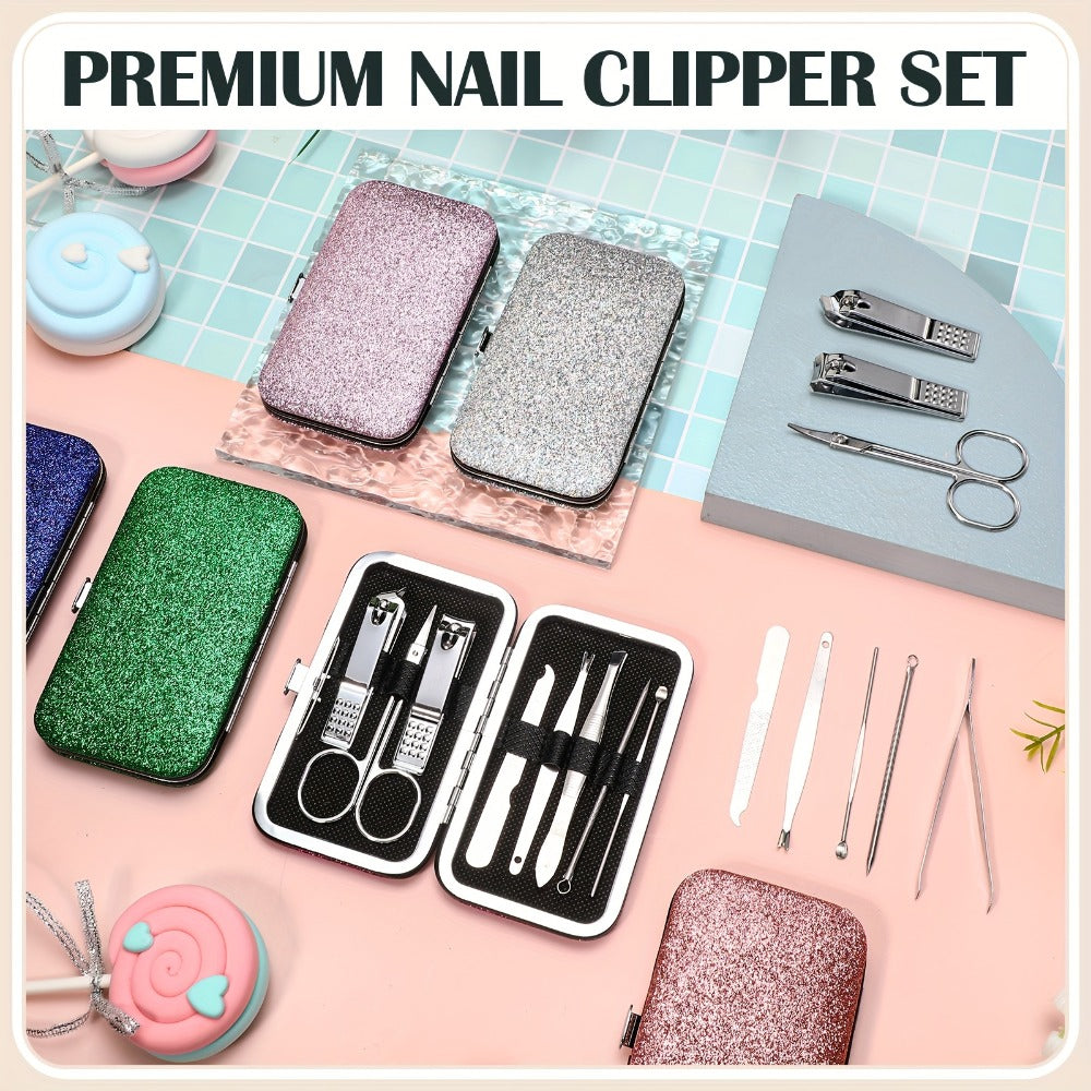 30 Sets Bulk Gifts for Women Manicure Set Bulk Professional Nail Care Kit Nail Clippers Kit 8in 1 Stainless Steel Pedicure Set with Travel Case for Women Men (Fine Glitter)