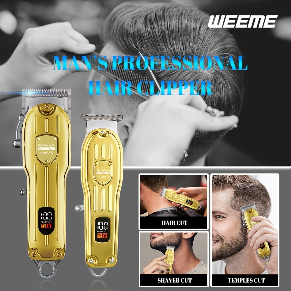 [Valentines Day Gift] WEEME 4pcs 3pcs 2pcs Set Golden Blue Black Silver Hair Clipper for Men - USB Rechargeable Hair Cutting Kit Including Electric Razor, T-Blade Trimmer, 8 Limit Combs, USB Cable, Cleaning Brush and Combs - Valentines Day Gift Items