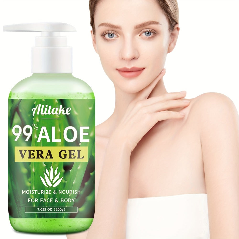 Alitake 99% Aloe Vera Gel Made Within 12 Hours Of Harvest - Lightweight, Non-Sticky Aloe Gel for Face Body, Hair, & Scalp, Natural, Hydrating Aloe Gel, 7oz.local Warehouse, The Perfect Gift, Gift for Mom.