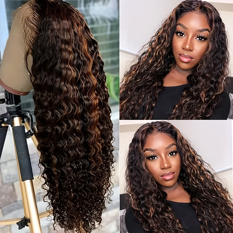 Lace Front Wig Human Hair 13x4 HD Lace Deep Wave Glueless Wig Pre Cut Pre Plucked with Baby Hair Natural Black Mixed Color 14-34 Inch High Gloss Everyday Special Events