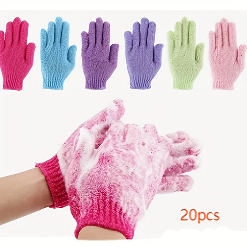 Exfoliating Shower Gloves 20 Pairs - Dual-Sided Nylon Bath Scrub Gloves for Body Exfoliation, Spa Massage & Deep Cleansing | Rose Red Exfoliating Mitts for Women & Men