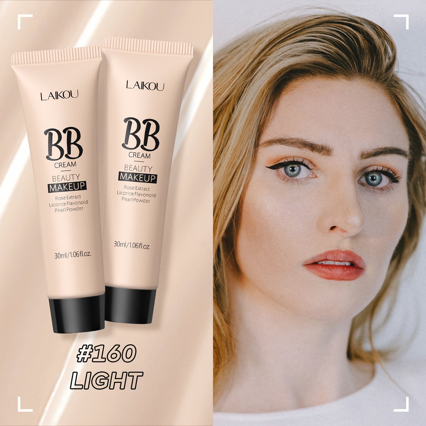 BB Cream 2PCS Set by LAIKOU – Waterproof Long-Wearing Foundation with Pore-Minimizing & Blemish-Covering Concealer, Glycerin-Infused Formula, 9 Shades, 30ml/1.06fl.oz Each