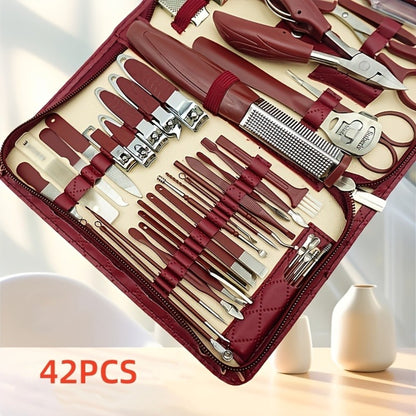 Professional Nail Pedicure Kit 42PCS Stainless Steel Nail Scissors Cuticle Nipper Ingrown Toenail Tools - Portable Travel Case Manicure Pedicure Set
