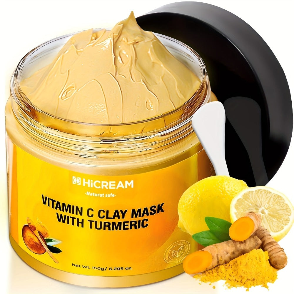 5.29 Oz Turmeric Vitamin C Clay Mask, Turmeric Facial Mud Mask, VC Cleansing Mask. Contains Natural Ingredients: Aloe Vera And Calendula, Making The Skin Fuller And Smoother, Low for Allergenic, Suitable for All Skin Types