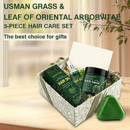 Herbal Hair Care Set 3-Piece Shampoo Bar 120g + Hair Essence 1.01oz + Hair Mask 100g - Deep Cleanse Nourish & Protect for Oily Scalp All Hair Types