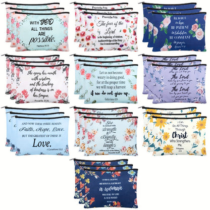 Bible Verse Makeup Bag Bulk 30 Pcs Christian Cosmetic Bags with Zipper Inspirational Scripture Pouches Religious Gift for Women Church Favors Travel Pencil Bag