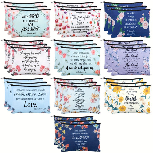 Set of 30 Christian-Themed Cosmetic Bags Featuring Bible Verses, Perfect for Religious Gifts. These Inspirational Scripture Pencil Pouches Come with Zippers, Ideal for Travel And As Church Favors for Women
