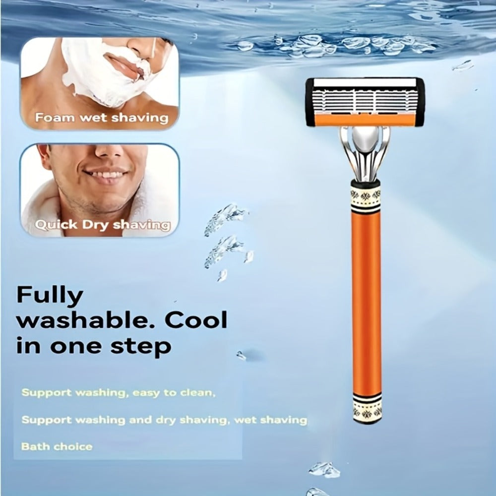 The Classic Men's Manual Razor Is Equipped with Two Comfortable Handles, Sharp And Durable Stainless Steel Blades, And A Progressively Optimized Shaving Experience. It Is An Indispensable Shaving Accessory for Men