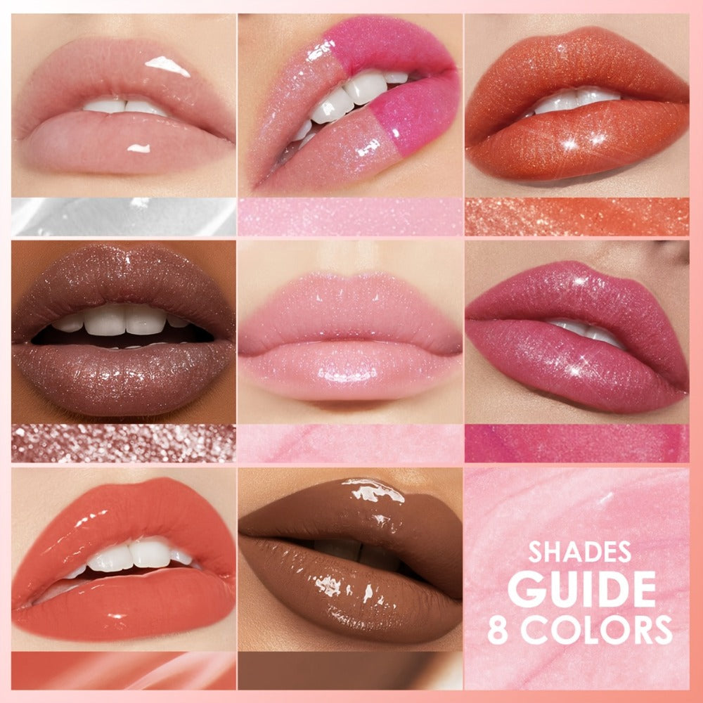 Lip Gloss Set 8 Pieces — Pearlescent Glitter Shine, Moisturizing Lip Oil Formula, Long-Lasting Shiny Finish, Multi-Shade Collection for Everyday & Glam Looks