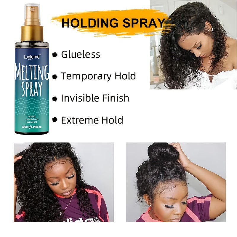 Edge Control Extra Hold Lace Melting Spray Kit, Bold Hold Hair Glue For Lace Wig, Quick-dry Formula With Maximum Hold, No Residue & Invisible Finish, 24h Long-lasting Hold, Safe For Sensitive Scalp & Light Beige, Easy Washable, 4.08fl.oz/120ml, Unisex For