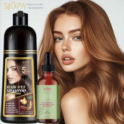 Hair Coloring Shampoo with Rosemary Hair Oil Gift Set — 5-in-1 Color & Care Formula, Moisturizing Glycerin, Gentle Non-Irritating, 16.91 oz Shampoo + Rosemary Oil, 12 Shades Available