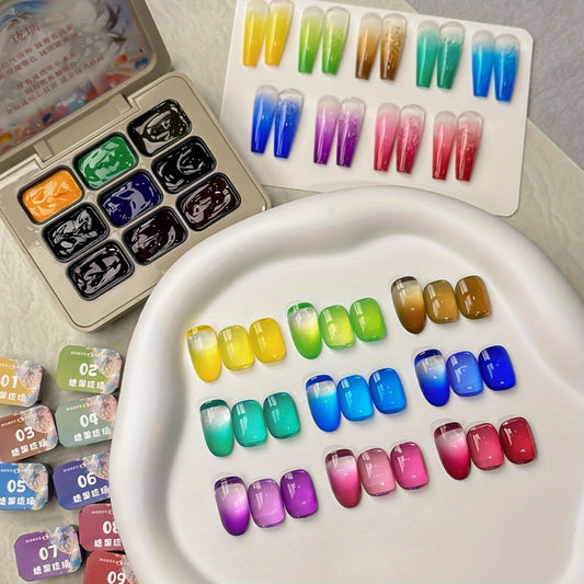 9 Shades for Fall And Winter: New Nail Polish That Is Durable And Long-Lasting, Featuring a Gradient Effect. Perfect for Manicures, Gift Ideas, Nail Salons, And Includes Glass Beads And Candy Gel