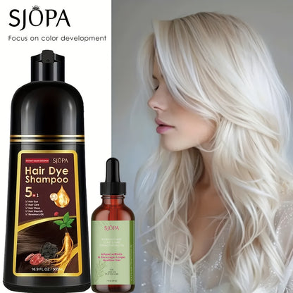 Color Dyeing Shampoo 5-in-1 Instant Hair Color Conditioner 16.9oz - SJOPA Safe Natural No Pungent Smell Unisex Hair Dye Shampoo Serum for Men Women Gift