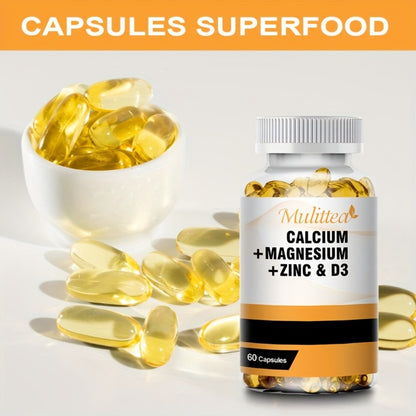 Calcium Magnesium Zinc & Vitamin D3 Capsules — Premium Bone, Muscle & Immune Support | Daily Nutrient Complex | 120 Capsules | 2-Bottle Value Pack