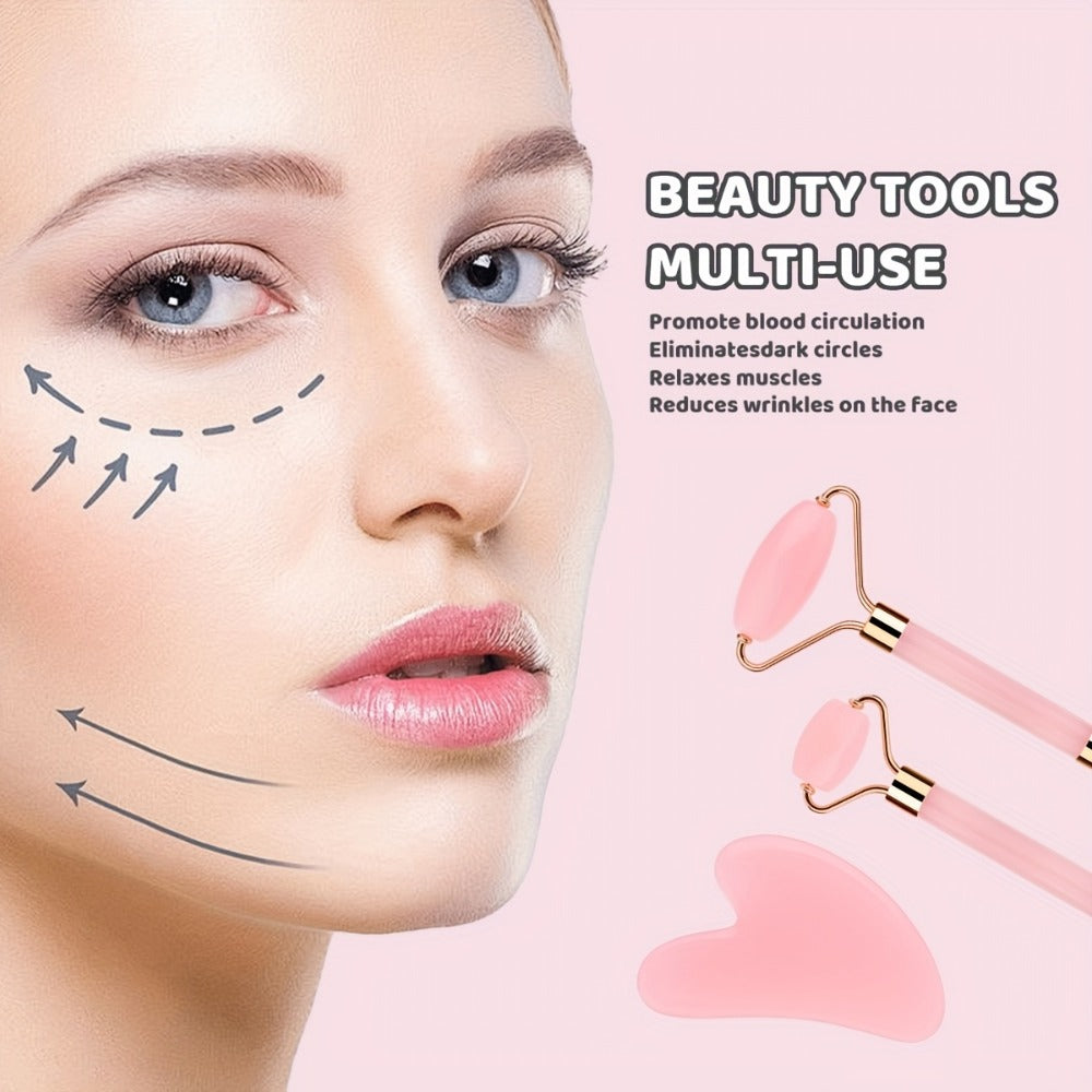 Facial Cleansing Massage Set 7Pcs Silicone Face Brush Double-Headed Roller Massager Heart Scraping Board Wristbands Hair Band Storage Bag Skincare Tool for Women