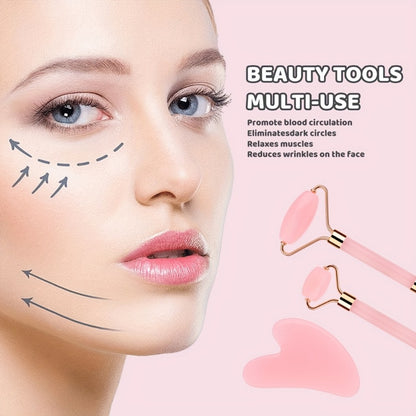 Facial Cleansing Massage Set 7Pcs Silicone Face Brush Double-Headed Roller Massager Heart Scraping Board Wristbands Hair Band Storage Bag Skincare Tool for Women