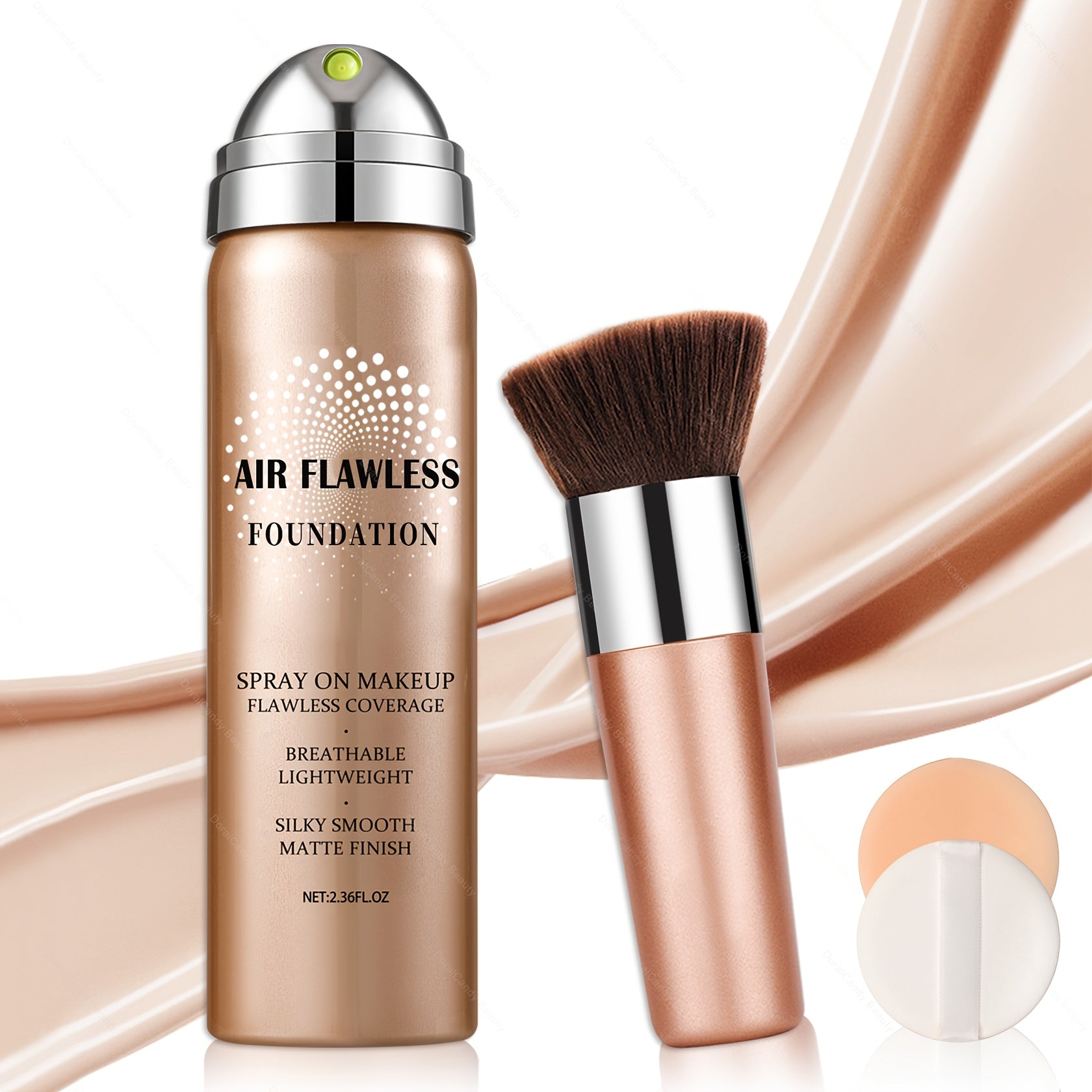 Professional Airspray Foundation Kit | 01 Natural+Green Round Puff + 2 Fingertip Puffs - 4 Shades (01-04) Available, Full Coverage, Long-Lasting, Suitable for Daily Party Makeup
