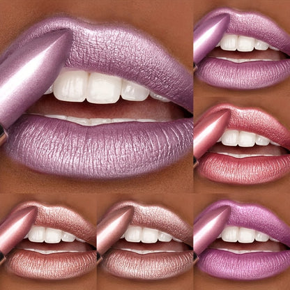 Lipstick Set 6Pcs Shimmer Lip Gloss Waterproof Long Lasting Lip Color Coral Pink Red Purple Makeup Kit for Women Travel Friendly All Day Wear