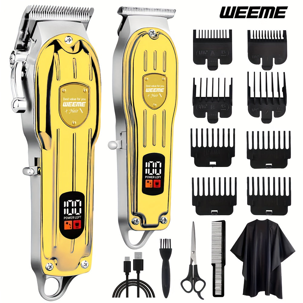 [Valentines Day Gift] WEEME 4pcs 3pcs 2pcs Set Golden Blue Black Silver Hair Clipper for Men - USB Rechargeable Hair Cutting Kit Including Electric Razor, T-Blade Trimmer, 8 Limit Combs, USB Cable, Cleaning Brush and Combs - Valentines Day Gift Items
