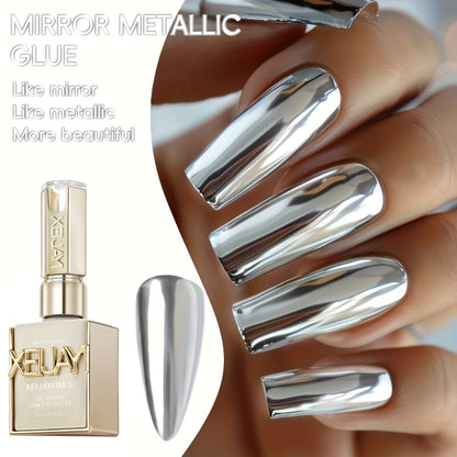 Mirror Metallic Nail Art Gel XEIJAYI - Electroplating Bottle with High-Density Edge Painting, Floral Color Painting & Platinum Shiny Silver Finish, Strong Durable Salon Nail Art Polish